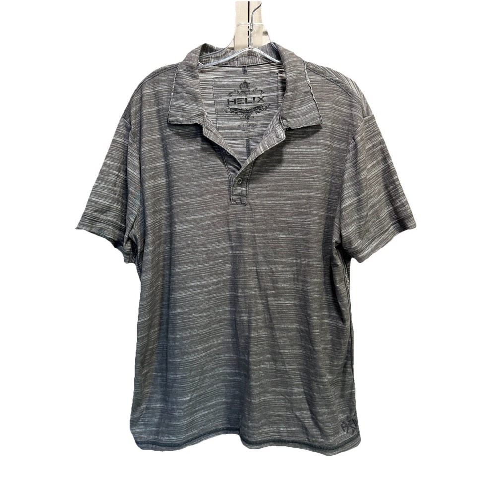 Helix Gray Short Sleeve 3 Button Polo Type Shirt Size XL Collar Raw‎ Hem